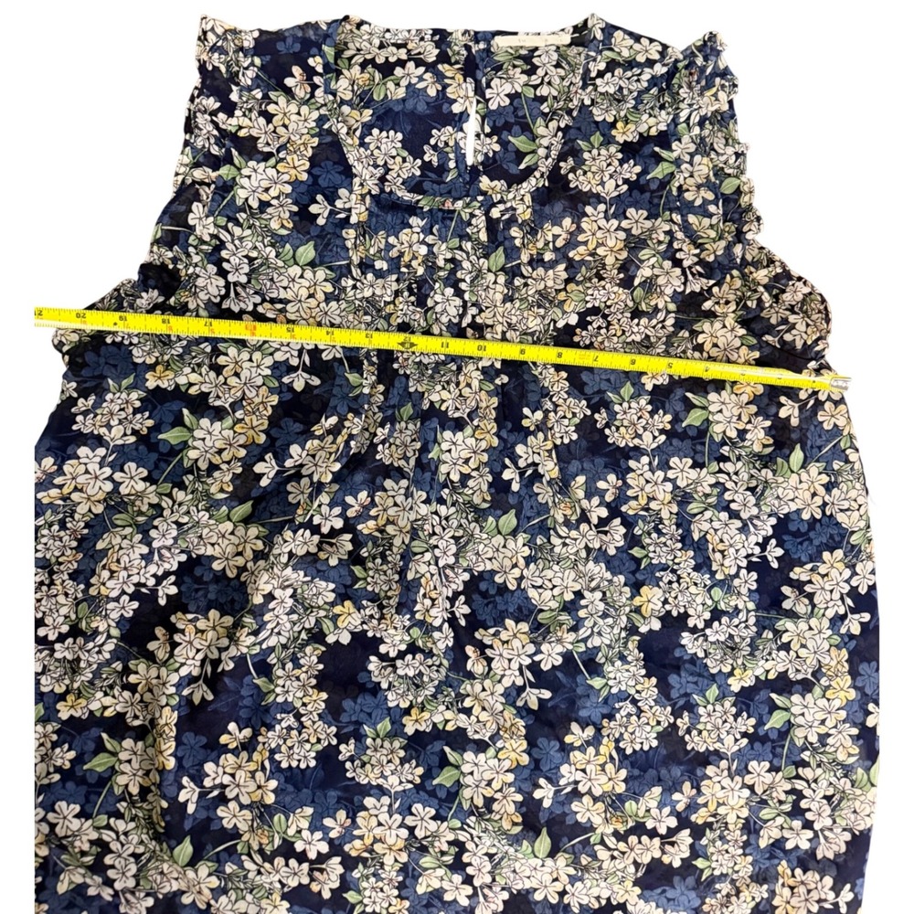 fun2fun Womens Navy Blue Floral Ruffle Sleeveless Blouse FT60710 L - Picture 5 of 8